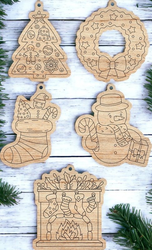 Festive Delights: Set of 5 Kids Christmas Coloring Ornaments - Ornament - Charm and Char