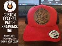 Thumbnail for Find Em Hot Leave Em Wet Leather Patch Trucker Hat for Firefighters
