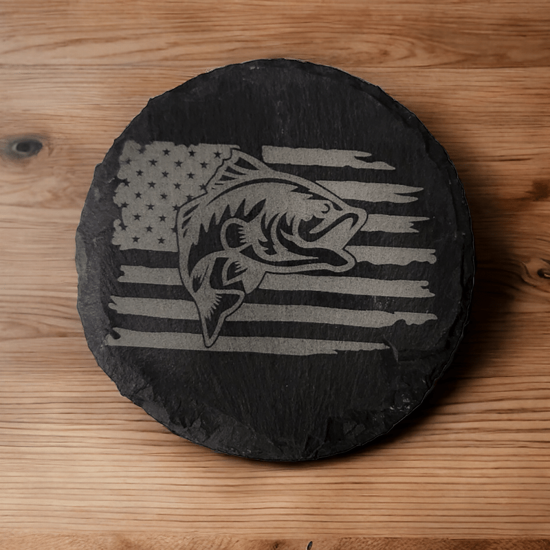 Fish on American Flag Slate Coaster - Coaster for Fishing Lovers - Slate Coaster - Charm and Char