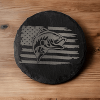 Thumbnail for Fish on American Flag Slate Coaster - Coaster for Fishing Lovers - Slate Coaster - Charm and Char