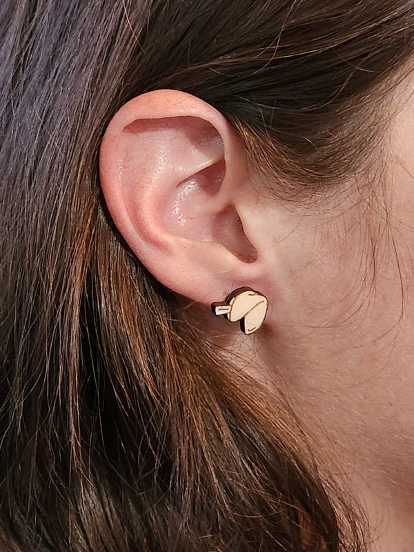 Fortune Cookie Wood Stud Earrings - Food Fashion Earring - Stud Earring - Charm and Char