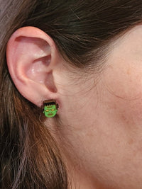 Thumbnail for Frankenstein Wood Stud Earrings - Halloween Fashion Earring - Stud Earring - Charm and Char