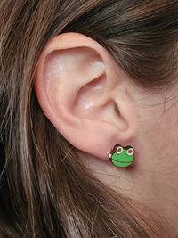 Thumbnail for Frog Wood Stud Earrings - Animal Fashion Earring - Stud Earring - Charm and Char