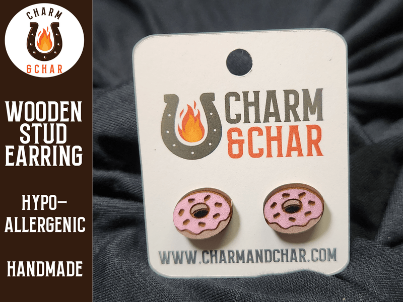 Frosted Doughnut Wood Stud Earrings - Bakery Fashion Earring - Stud Earring - Charm and Char