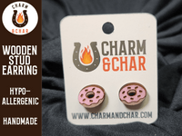 Thumbnail for Frosted Doughnut Wood Stud Earrings - Bakery Fashion Earring - Stud Earring - Charm and Char