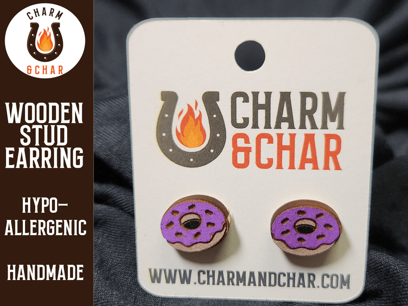 Frosted Doughnut Wood Stud Earrings - Bakery Fashion Earring - Stud Earring - Charm and Char