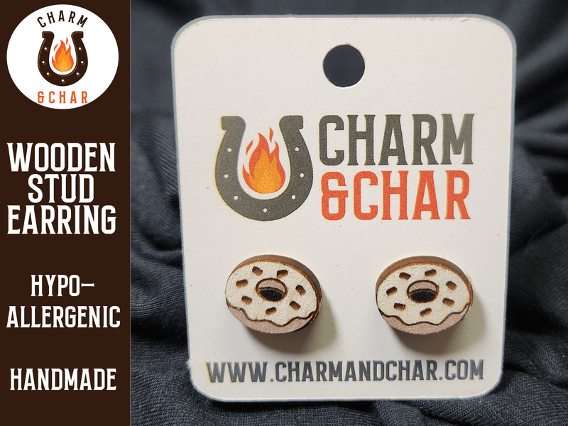 Frosted Doughnut Wood Stud Earrings - Bakery Fashion Earring - Stud Earring - Charm and Char
