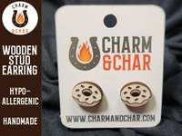 Thumbnail for Frosted Doughnut Wood Stud Earrings - Bakery Fashion Earring - Stud Earring - Charm and Char