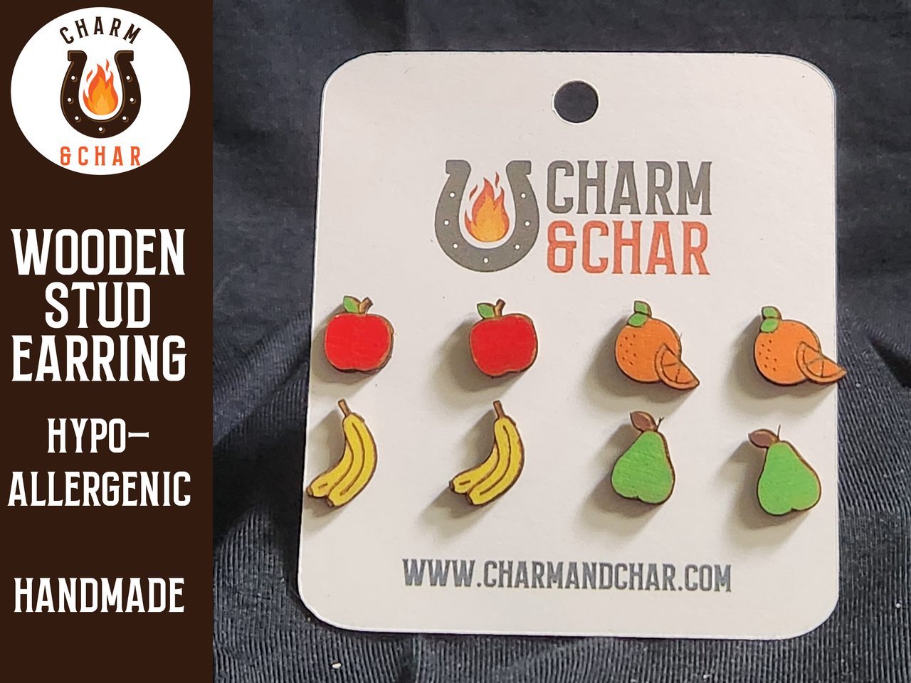 Fruit Wood Stud Earrings - Food Fashion Earring Set