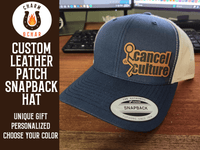Thumbnail for Fuck Cancel Culture Leather Patch Trucker Hat with Stick Man - Trucker Hat - Charm and Char
