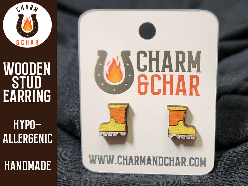 Garden Boots Wood Stud Earrings - Gardening Fashion Earring - Stud Earring - Charm and Char