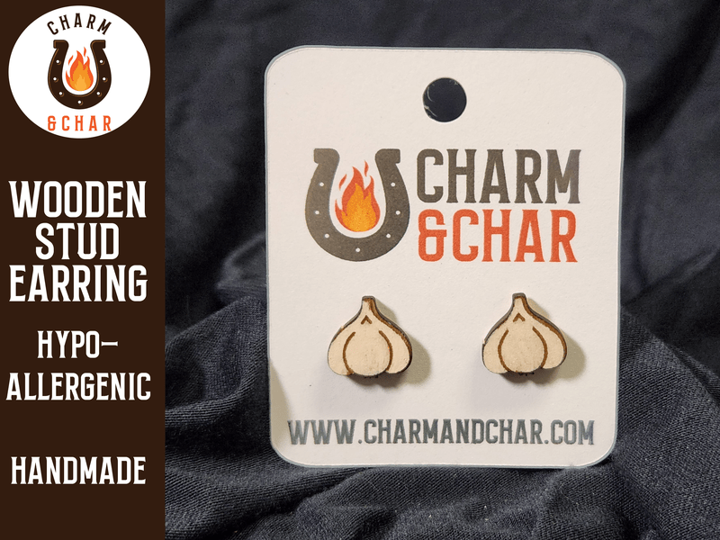 Garlic Wood Stud Earrings - Food Fashion Earring - Stud Earring - Charm and Char