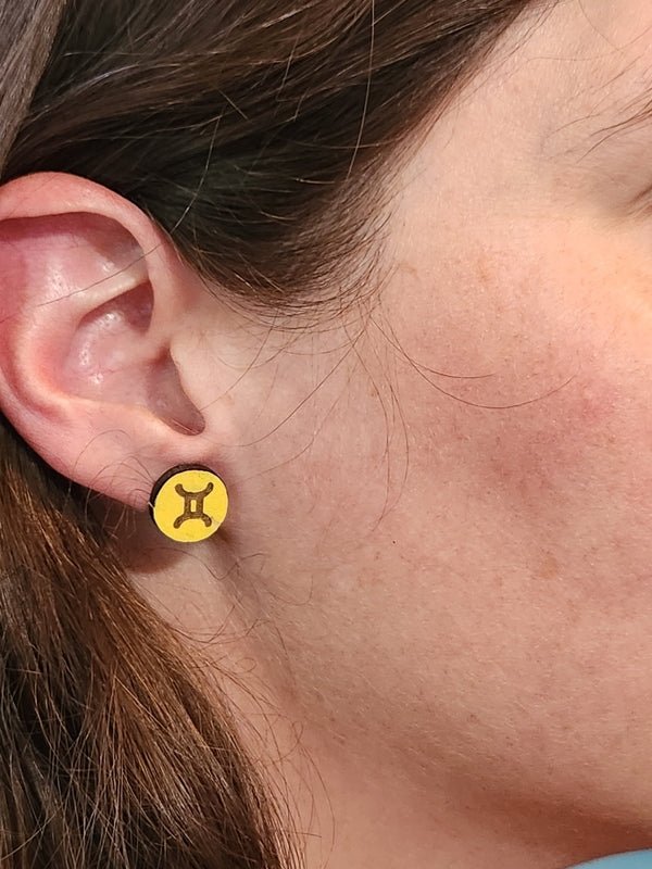 Gemini Wood Stud Earrings - Zodiac Fashion Earring - Stud Earring - Charm and Char