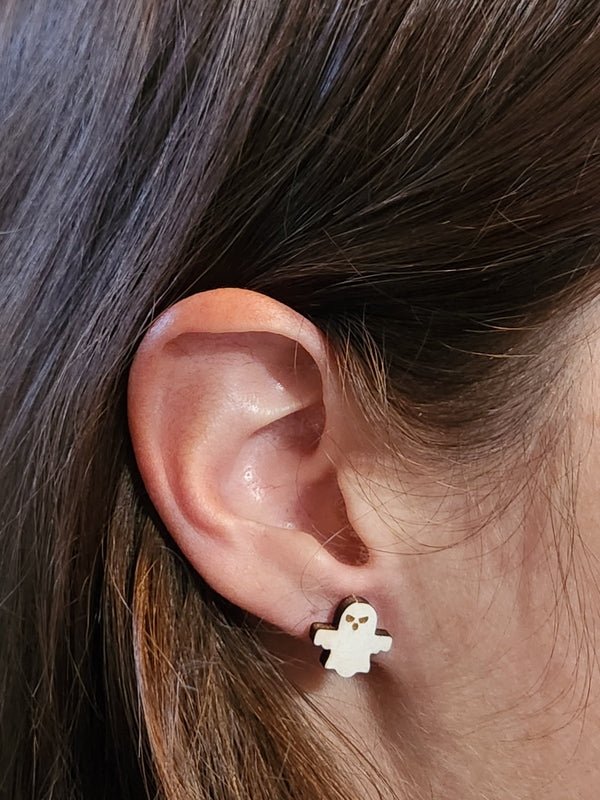 Ghost Wood Stud Earrings - Halloween Fashion Earring - Stud Earring - Charm and Char