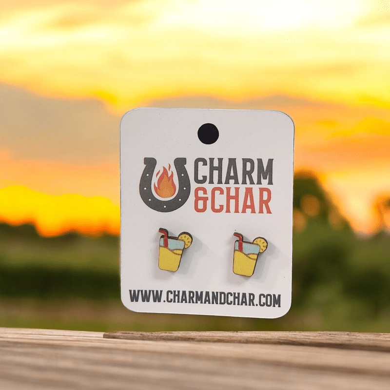 Glass of Lemonade Wood Stud Earrings - Stud Earring - Charm and Char