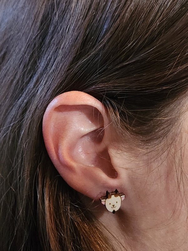 Goat Wood Stud Earrings - Animal Fashion Earring - Stud Earring - Charm and Char