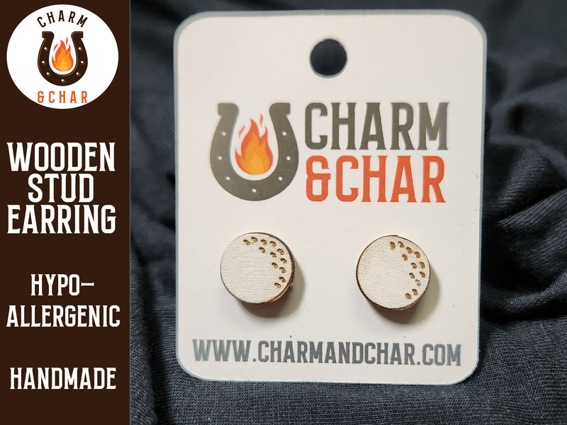 Golf Ball Wood Stud Earrings - Sports Fashion Earring - Stud Earring - Charm and Char