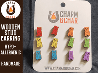 Thumbnail for Gummy Bear Wood Stud Earrings - Candy Fashion Earring Set - Stud Earring - Charm and Char