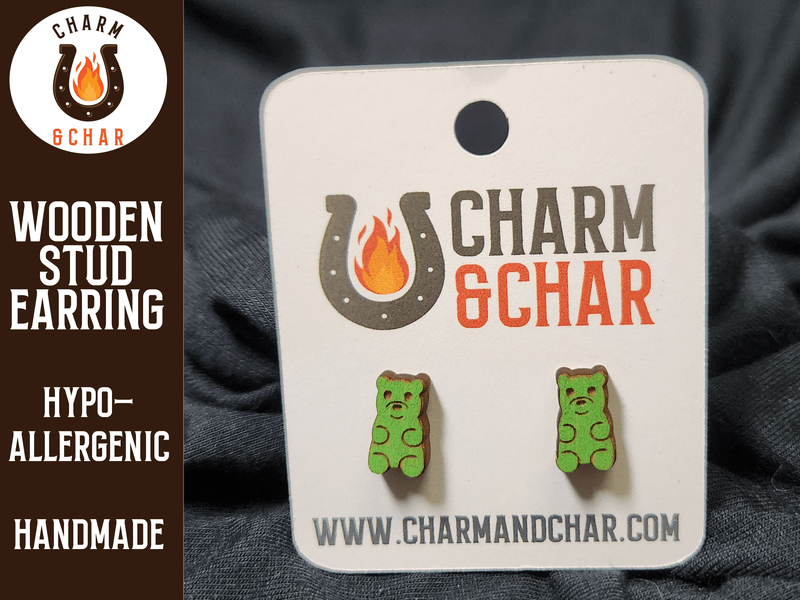 Gummy Bear Wood Stud Earrings - Candy Fashion Earring - Stud Earring - Charm and Char