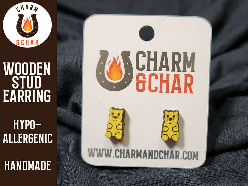 Gummy Bear Wood Stud Earrings - Candy Fashion Earring - Stud Earring - Charm and Char