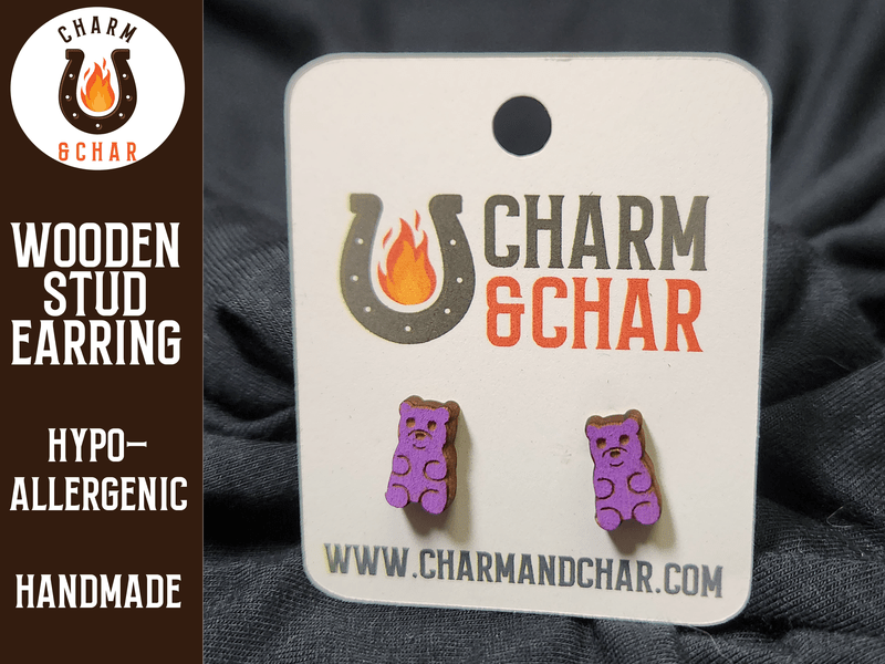 Gummy Bear Wood Stud Earrings - Candy Fashion Earring - Stud Earring - Charm and Char