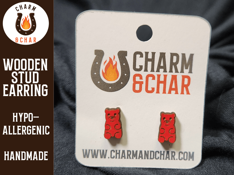 Gummy Bear Wood Stud Earrings - Candy Fashion Earring - Stud Earring - Charm and Char