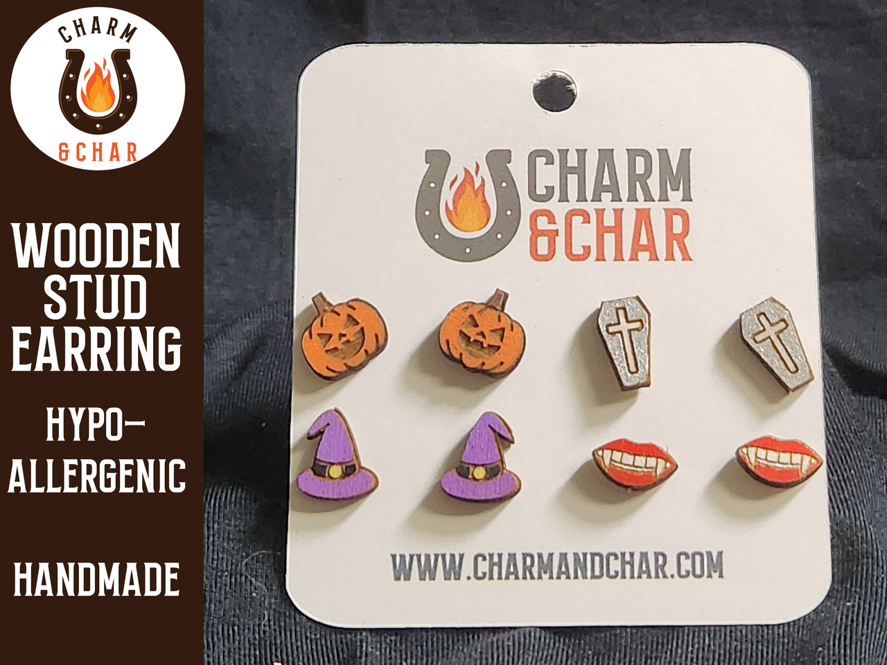 Halloween Wood Stud Earrings - Spooky Fashion Earring Set