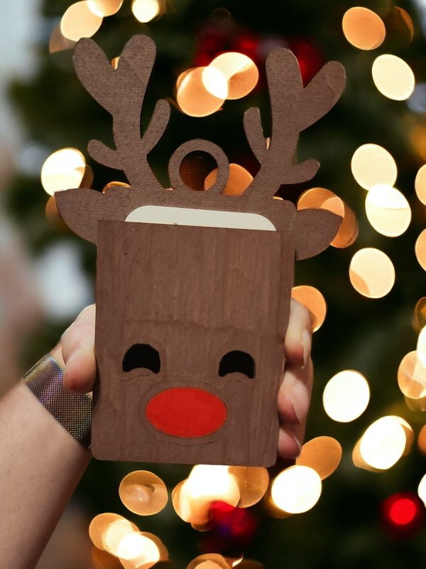 Hand - Painted Christmas Gift Card Holders Set - Santa, Present, Reindeer - Ornament - Charm and Char