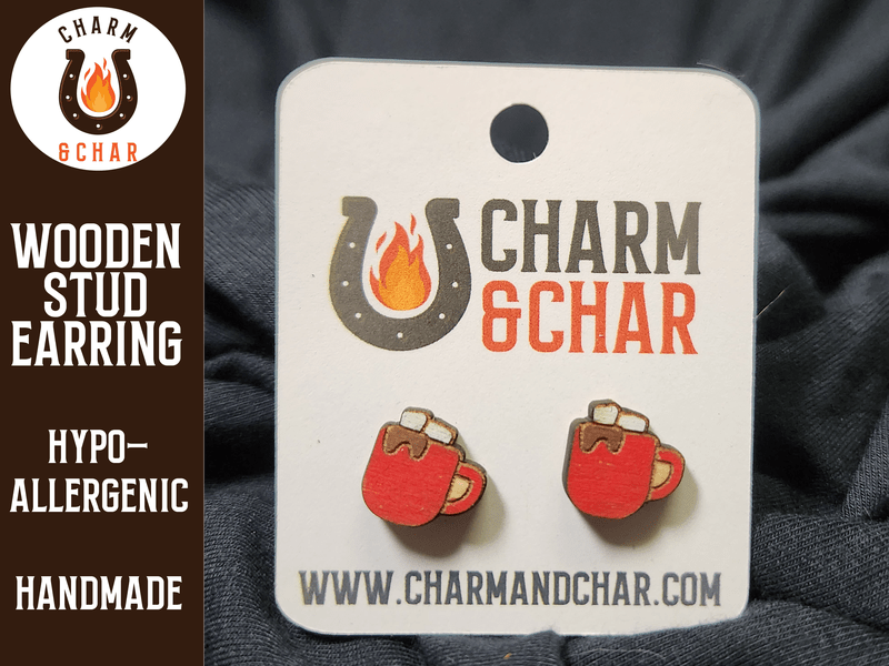 Hot Cocoa Wood Stud Earrings - Winter Fashion Earring - Stud Earring - Charm and Char
