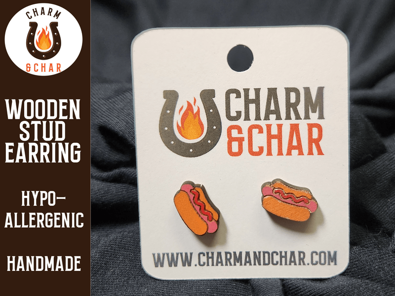 Hot Dog Wood Stud Earrings - Fast Food Fashion Earring - Earring - Charm and Char