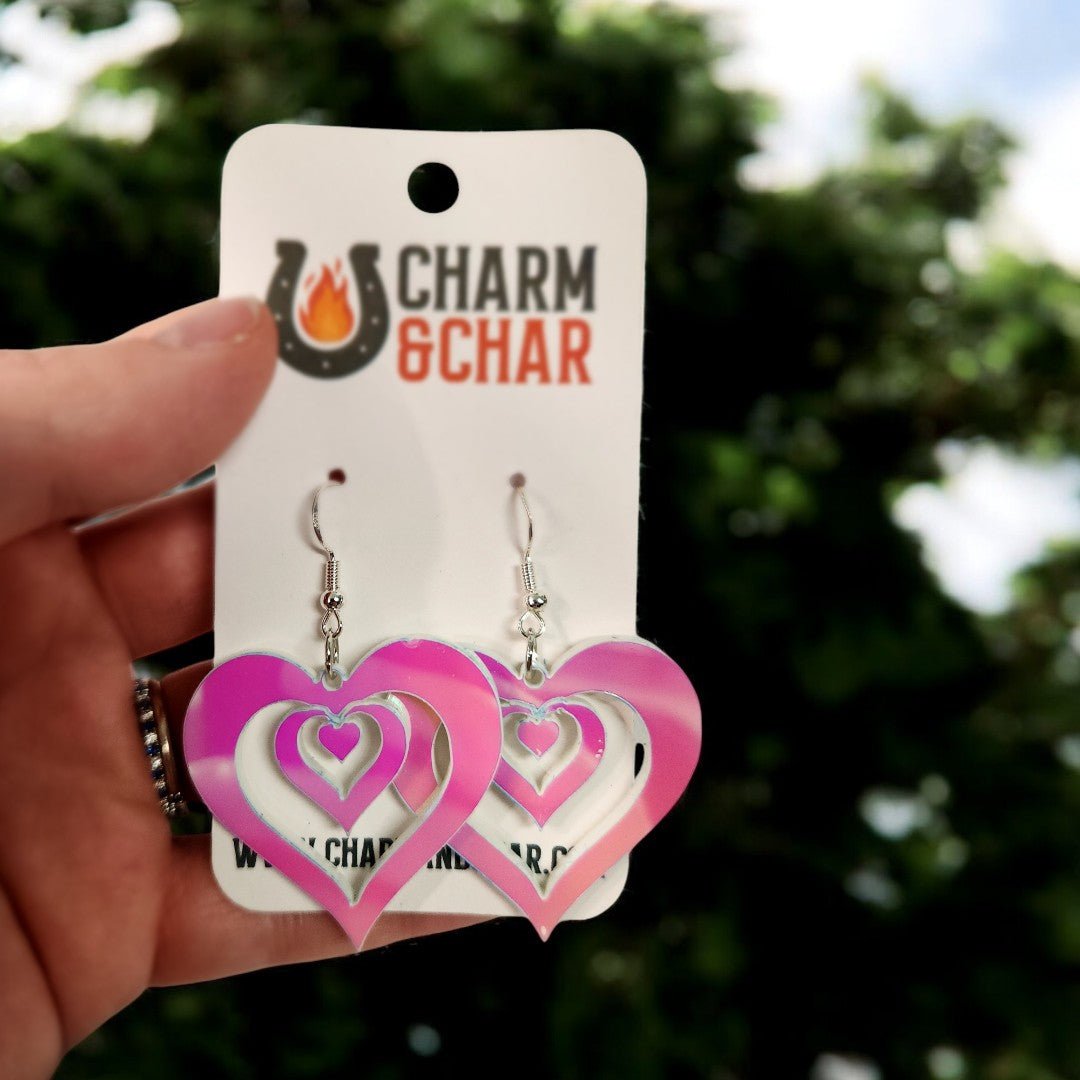 Iridescent Interlocking Hearts Earrings - Dangle Earring - Charm and Char
