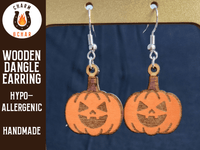 Thumbnail for Jack o Lantern Wood Dangle Earrings - Halloween Fashion Earring - Dangle Earring - Charm and Char