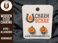 Thumbnail for Jack 'o Lantern Wood Stud Earrings - Halloween Fashion Earring - Stud Earring - Charm and Char