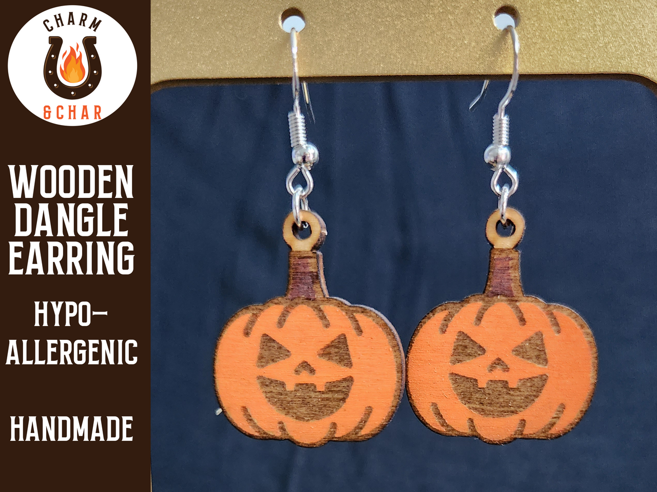Jack o Lantern Wood Dangle Earrings - Halloween Fashion Earring