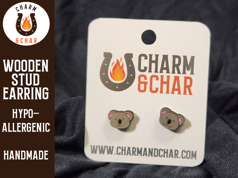 Koala Bear Wood Stud Earrings - Animal Fashion Earring - Stud Earring - Charm and Char