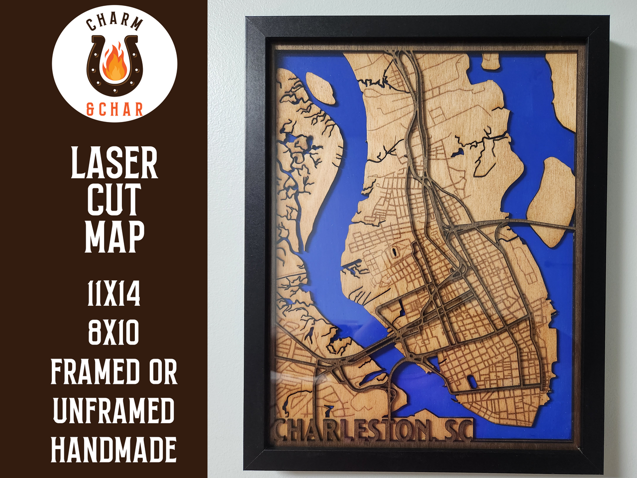 Charleston, SC Wood Laser Map - Handcrafted Wood Map - Housewarming Gift