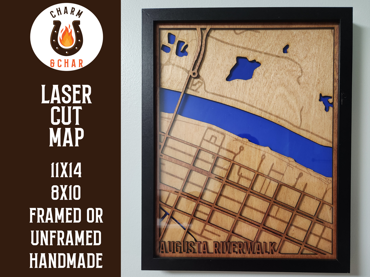 Augusta Riverwalk Augusta, GA Wood Laser Map - Handcrafted Wood Map - Housewarming Gift