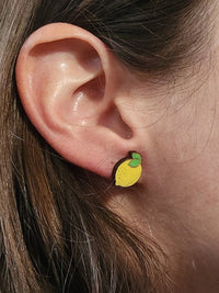 Thumbnail for Lemon Wood Stud Earrings - Fruit Fashion Earring - Stud Earring - Charm and Char