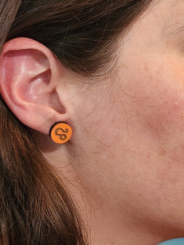 Leo Wood Stud Earrings - Zodiac Fashion Earring - Stud Earring - Charm and Char