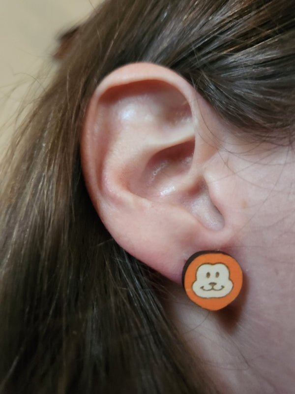 Lion Wood Stud Earrings - Animal Fashion Earring - Stud Earring - Charm and Char