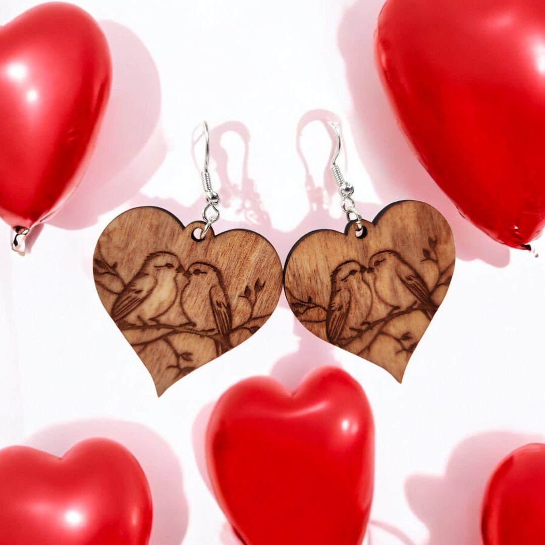 Lovebird Silhouette Heart Earrings - Dangle Earring - Charm and Char