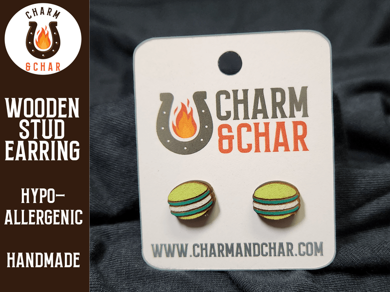 Macaron Wood Stud Earrings - Dessert Fashion Earring - Stud Earring - Charm and Char