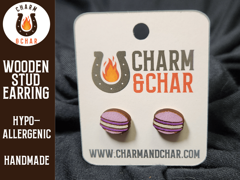 Macaron Wood Stud Earrings - Dessert Fashion Earring - Stud Earring - Charm and Char