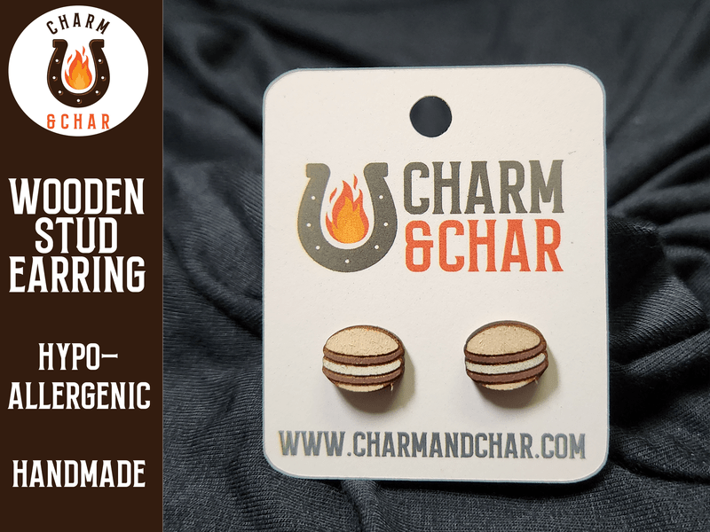 Macaron Wood Stud Earrings - Dessert Fashion Earring - Stud Earring - Charm and Char