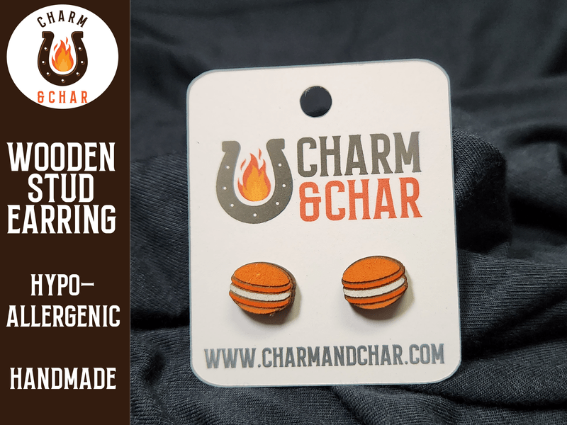 Macaron Wood Stud Earrings - Dessert Fashion Earring - Stud Earring - Charm and Char