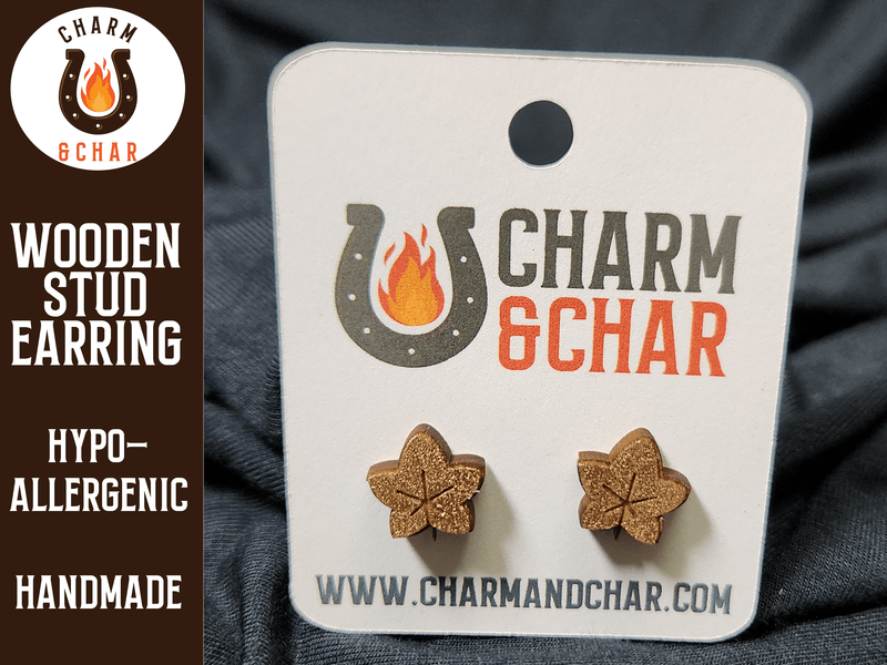 Maple Leaf Wood Stud Earrings - Autumn Fashion Earring - Stud Earring - Charm and Char