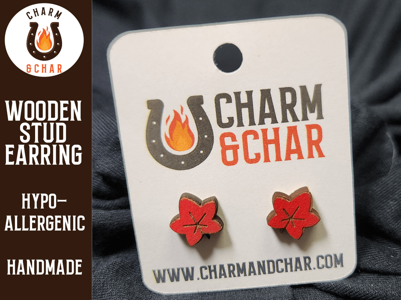 Maple Leaf Wood Stud Earrings - Autumn Fashion Earring - Stud Earring - Charm and Char