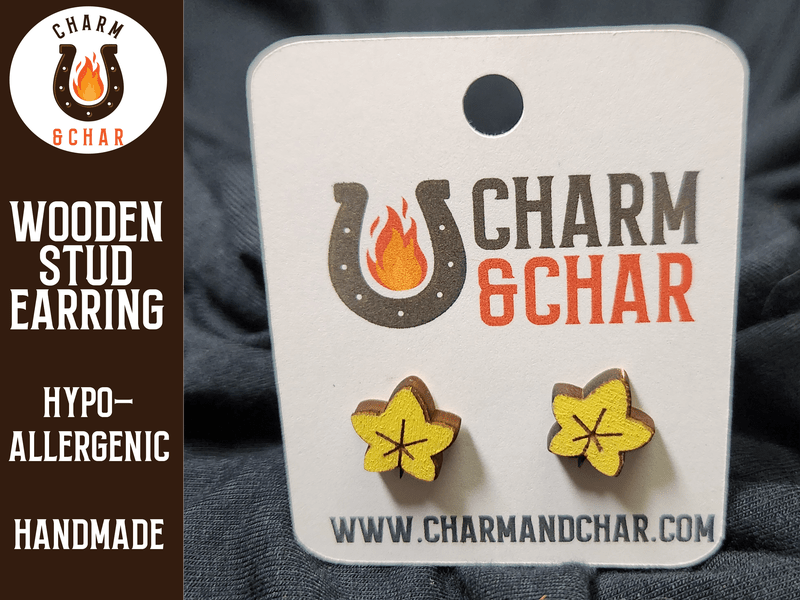 Maple Leaf Wood Stud Earrings - Autumn Fashion Earring - Stud Earring - Charm and Char