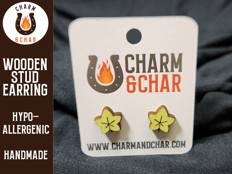 Maple Leaf Wood Stud Earrings - Autumn Fashion Earring - Stud Earring - Charm and Char