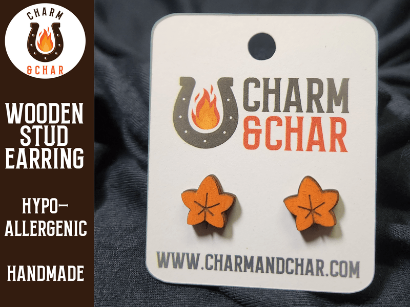 Maple Leaf Wood Stud Earrings - Autumn Fashion Earring - Stud Earring - Charm and Char
